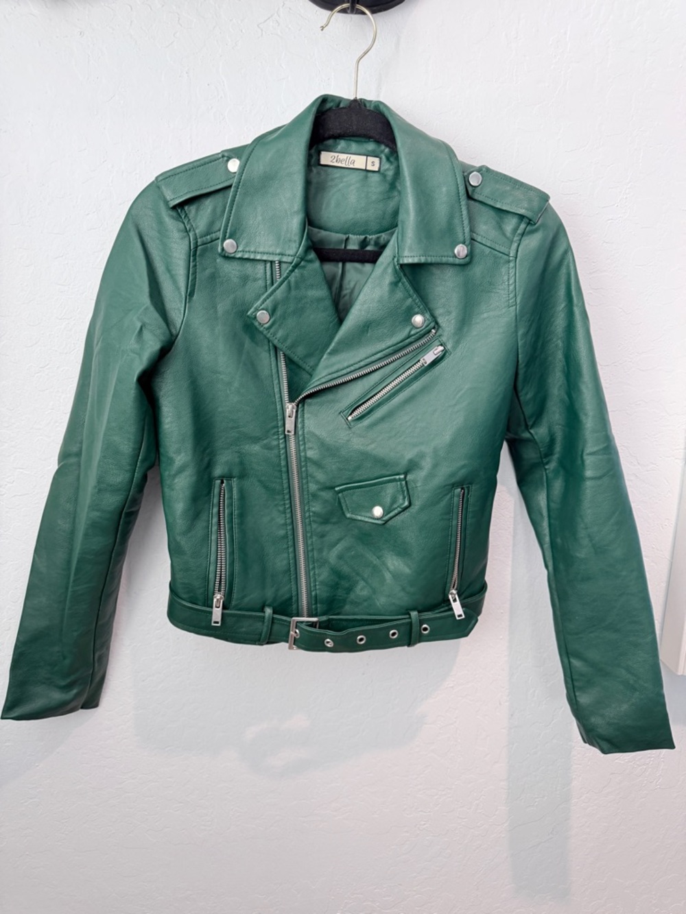 Emerald Green Leather Moto Jacket